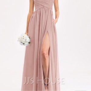 JJS HOUSE DUSTY ROSE Chiffon Bridesmaid Dress Slit Front Side